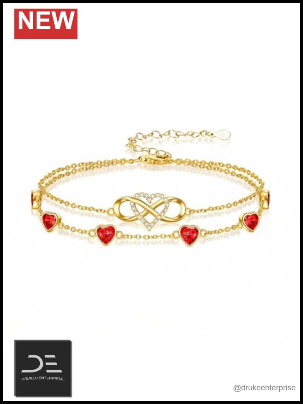 18K Gold Plated Infinity Birthstone Anklet Bracelet with Heart Charm